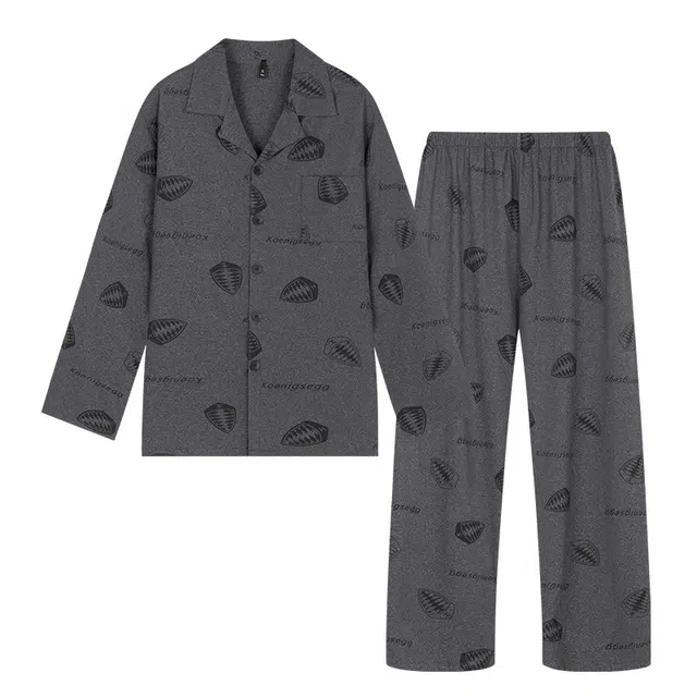 宫蝶 长袖爽肤棉开衫满印休闲家居服可外穿睡衣套装 男款