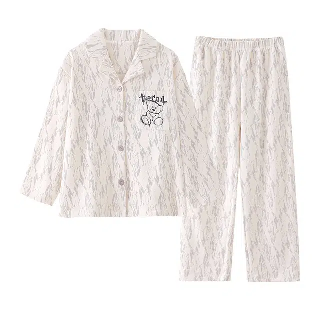 俏霓桐 卡通小熊翻领青少年学生纯棉开衫舒适可外穿家居服宿舍时尚睡衣套装 男款