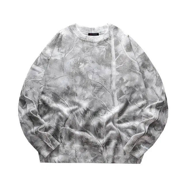 暴走的萝莉 美式复古潮流简约基础款树枝图案品牌车标设计休闲宽松日常通勤长袖圆领毛衣 男女同款