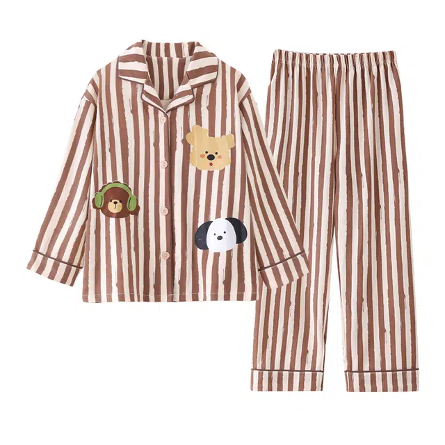 俏霓桐 卡通翻领青少年学生纯棉开衫舒适可外穿家居服宿舍时尚睡衣套装 男款