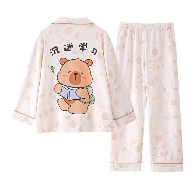 俏霓桐 卡通翻领青少年学生纯棉舒适可外穿家居服宿舍时尚睡衣套装 男款