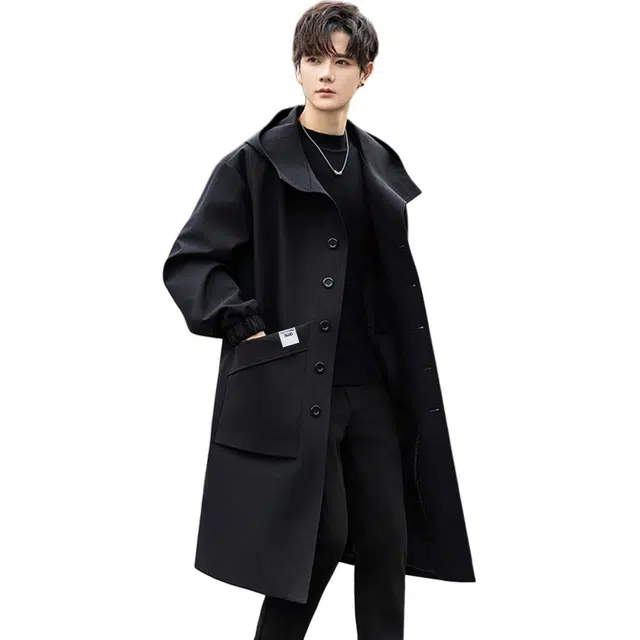 【dme】 时尚潮流高品质宽松连帽中长款大衣男夹克秋款气质百搭设计中性风衣外套 男女同款