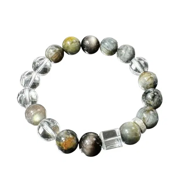 仙园韵 苍山负雪系列 多才多福 新中式国潮国风复古小众气质时尚百搭高级感原创设计晶石灰月光玛瑙银饰品 白水晶 手串 男女同款情侣款