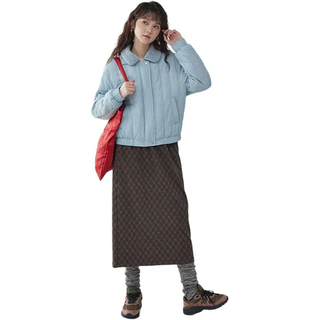 敲模女孩 韩系轻盈甜美日系休闲翻领宽松短外套棉服 女款