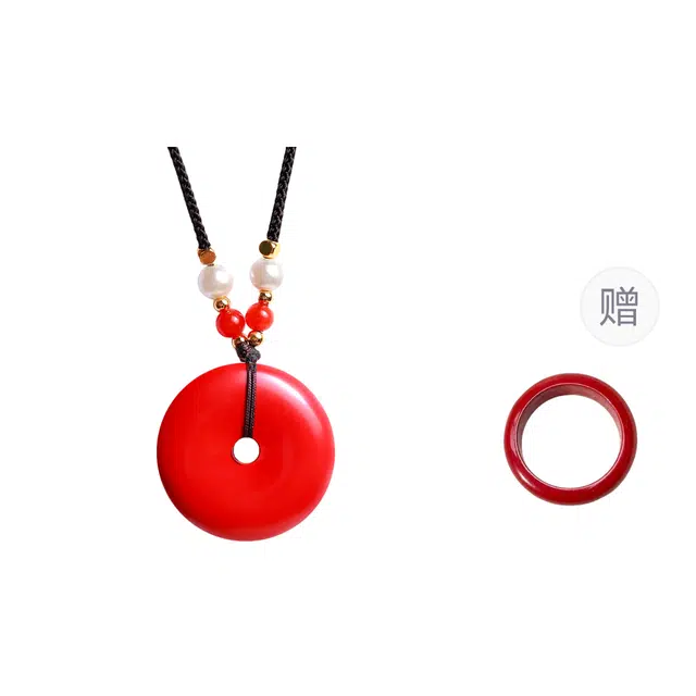 梨云暮雪 【平安好运来】 中国红平安扣  高级设计手工编绳 平安 紫金砂帝王砂 朱砂 项链 男女同款情侣款