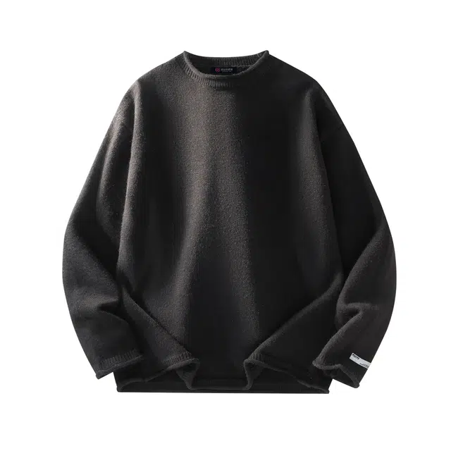 暴走的萝莉 美式复古潮流简约基础款纯色舒适软糯品牌车标设计休闲宽松日常通勤长袖圆领毛衣 男女同款