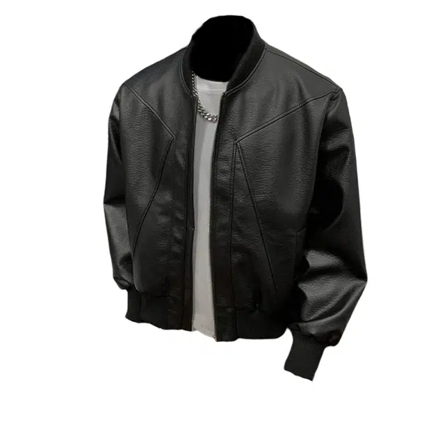 臣目 秋季痞帅棒球领短款皮衣外套美式机车骑行服飞行夹克 男女同款