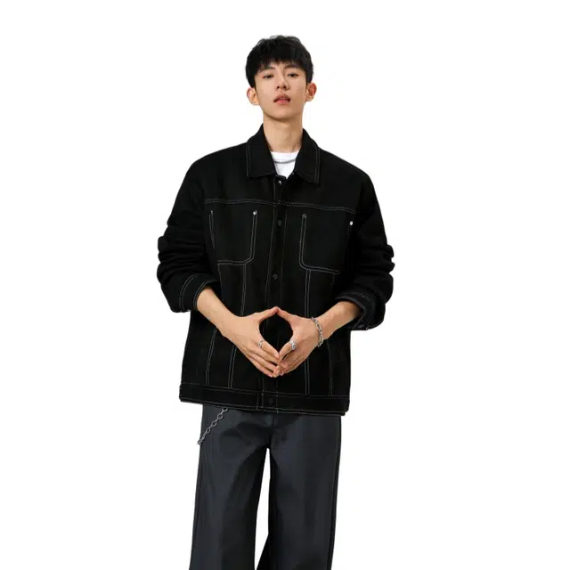 加荣 美式复古麂皮绒翻领夹克男宽松休闲工装上衣男潮流百搭机车服男款青少年痞帅男装小众高级感长袖外衣男士纯色基础款外套 男女同款