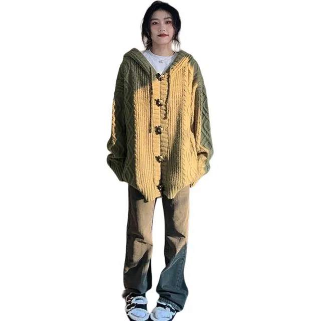 俞兆林 连帽麻花外套宽松垂坠感慵懒风中长款开衫上衣针织衫 女款