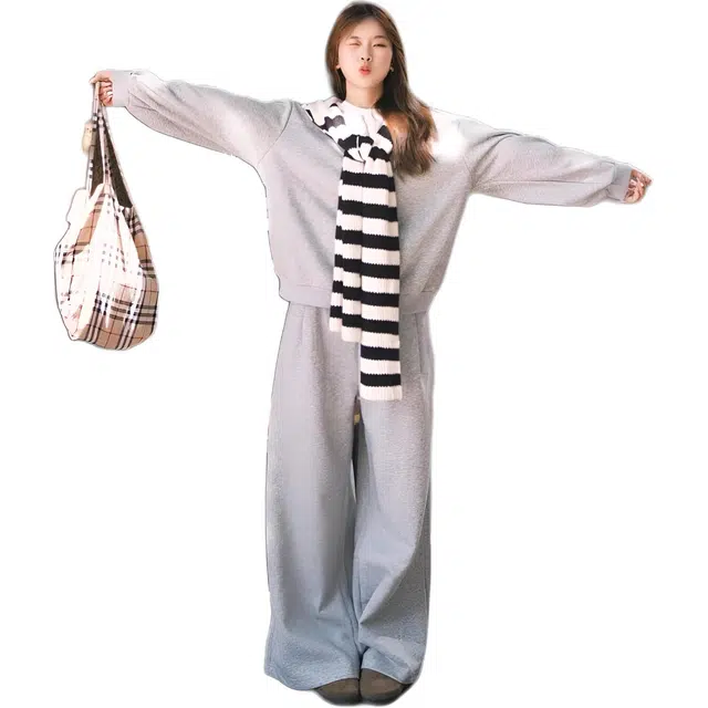 小卷要加油 高级感运动女秋季学生宽松显瘦韩版时尚卫衣阔腿裤两件套休闲套装 男女同款