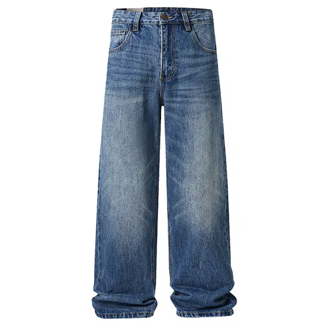 米素力 垂感阔腿美式宽松中腰牛仔裤 男女同款