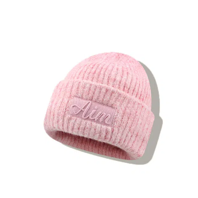 【秋冬通勤百搭必备】 攸委 韩版英文布标大头围毛线针织帽子冬季保暖加厚护耳帽 腈纶 时尚简约舒适显脸小绒线帽冷帽 男女同款情侣款