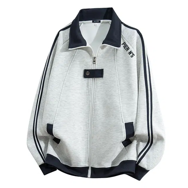 草本初色 美式潮流复古条纹宽松舒适百搭开衫拉链长袖卫衣 男女同款