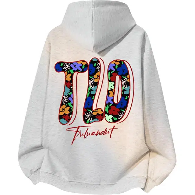 图兰朵 日系潮牌简约纯色字母印花潮流高街舒适透气套头帽衫通勤百搭宽松时尚连帽卫衣 男女同款