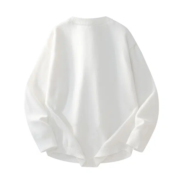 暴走的萝莉 美式复古潮流简约基础款纯色品牌车标设计休闲宽松日常通勤长袖落肩圆领毛衣 男女同款