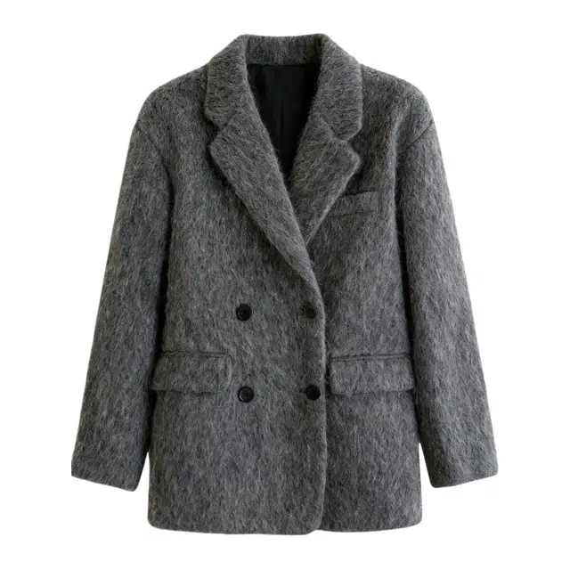 柏黛妃 韩版气质休闲时尚复古高级感毛呢西装女秋冬季小个子宽松外套大衣 女款