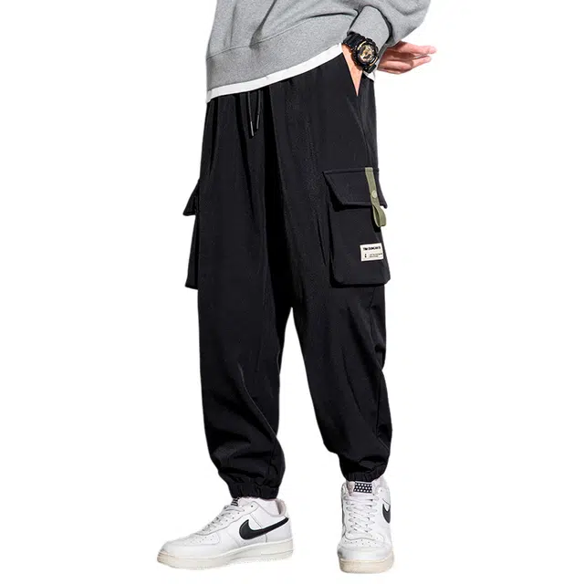 赛瀚 美式大码工装束脚休闲裤男款春秋厚款百搭舒适亲肤显瘦显高青少年男装高街通勤简约大口袋宽松长裤外穿男裤 男女同款