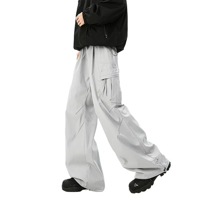 虫小绿 美式户外机能运动裤春秋季潮牌多功能舒适伞兵工装裤痞帅宽松纯色多口袋设计百搭直筒抽绳长裤子休闲裤 男女同款