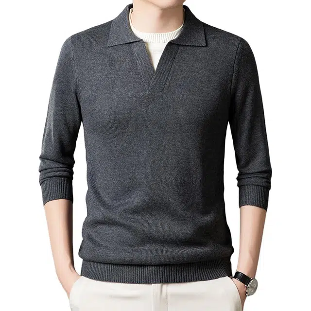 卡丹狄诺 天丝山羊绒绵羊毛醋酸男士秋冬长袖圆领毛衣打底衫男轻奢舒适保暖休闲百搭假两件针织衫 男款