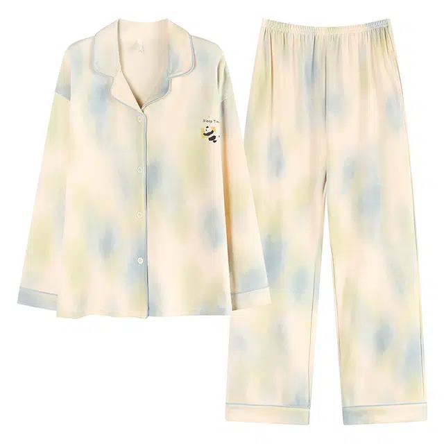 帕兰朵 纯棉女士春秋长袖长裤休闲简约开衫甜美可外穿家居服薄款睡衣套装 女款