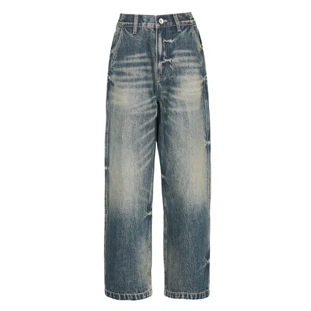 如续 宽松美式复古百搭日常拖地设计感牛仔裤 男女同款