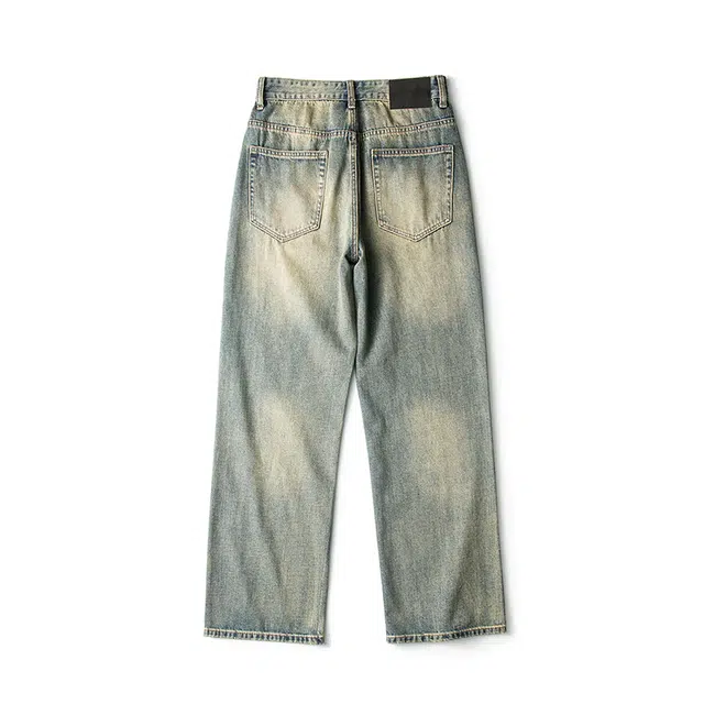 棉基因 美式高街水洗做旧磨破复古废土风宽松简约直筒垂感舒适百搭时尚潮流牛仔裤 男女同款