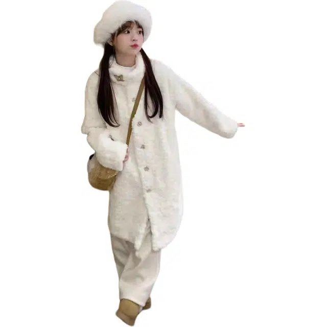 邓大喵 冬韩版环保羊羔毛立领外套女中长款毛毛保暖宽松大衣皮草 女款