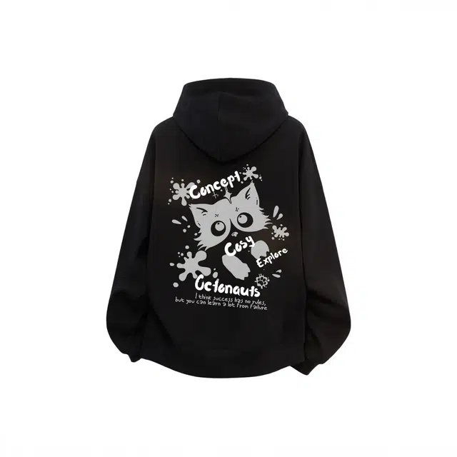 海底小纵队 美式复古高街宽松连帽百搭休闲通勤字母卡通印花重磅简约卫衣 男女同款