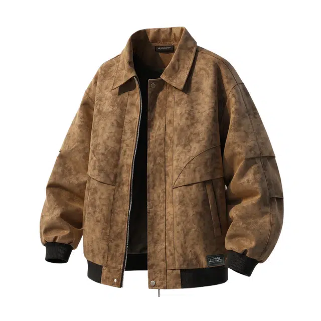 物质公式 美式复古高街绒感水洗拼接解构廊型巴恩风舒适潮流休闲运动时尚个性防风飞行员教练工装机能哈灵顿谷仓短款重磅夹克外套 男女同款