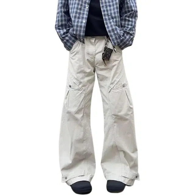 如续 美式复古解构多口袋弯刀工装裤潮牌设计感宽松阔腿休闲长裤子牛仔裤 男女同款