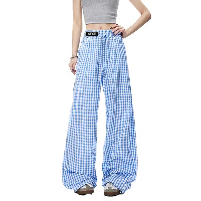 艾梵斯贝 美式复古潮流纯棉格子直筒拖地小众设计款无性别日常通勤百搭宽松时尚高级感潮酷高街风情侣款休闲裤 男女同款