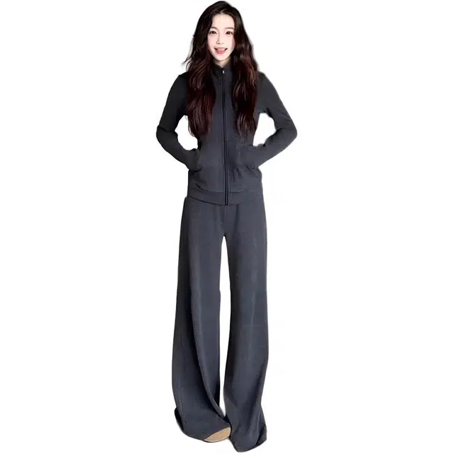 小卷要加油 时髦洋气显瘦女入秋御姐穿搭学生韩系阔腿裤运动两件套潮休闲套装 女款