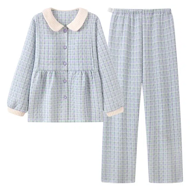 宫蝶 月子服保暖产后哺乳产妇夹层棉家居服长袖带胸垫可调节腰围睡衣套装 女款