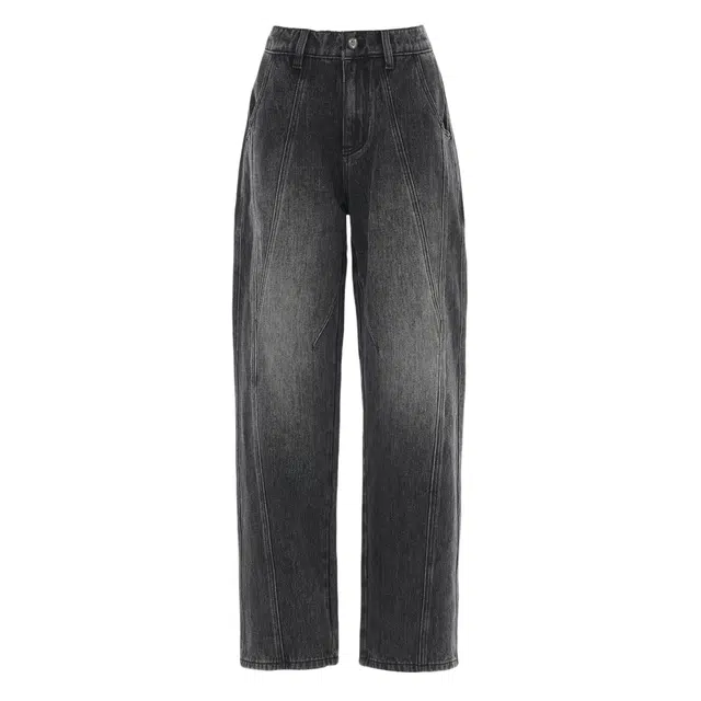 如续 宽松显瘦复古水洗潮舒适百搭褶皱牛仔裤 男女同款