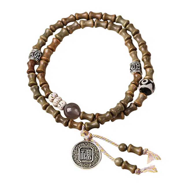 琛宬 【金榜题名】招财纳福平安喜乐转运大幅圆牌前程似锦学业事业上岸竹节珠新中式国潮复古简约大方文玩串珠#好运 绿檀 手串 女款