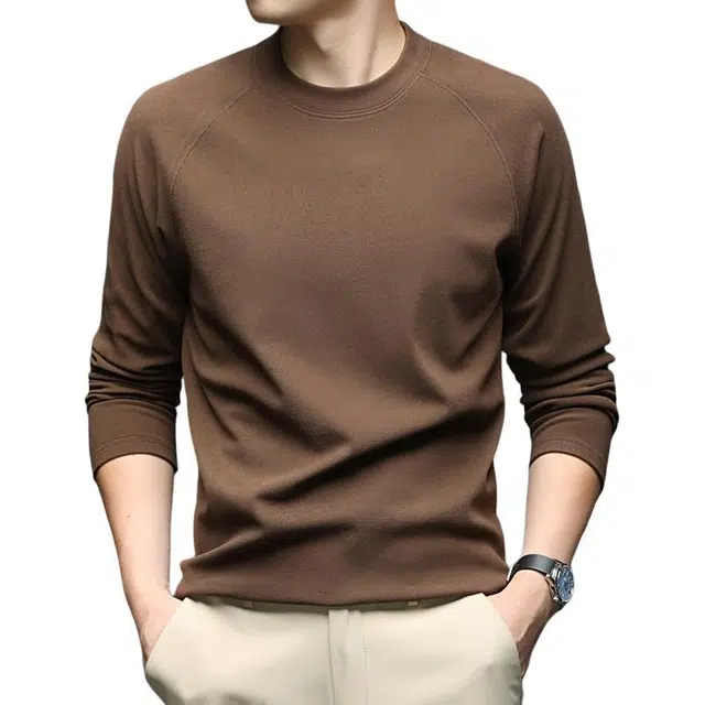 卡丹狄诺 双面重磅德绒软糯舒适秋冬户外运动休闲保暖高弹插肩长袖打底衫纯色圆领卫衣 男款