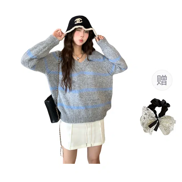 涂诗菲 韩版温柔软糯复古减龄慵懒风时尚百搭通勤潮流设计感长袖针织衫 女款