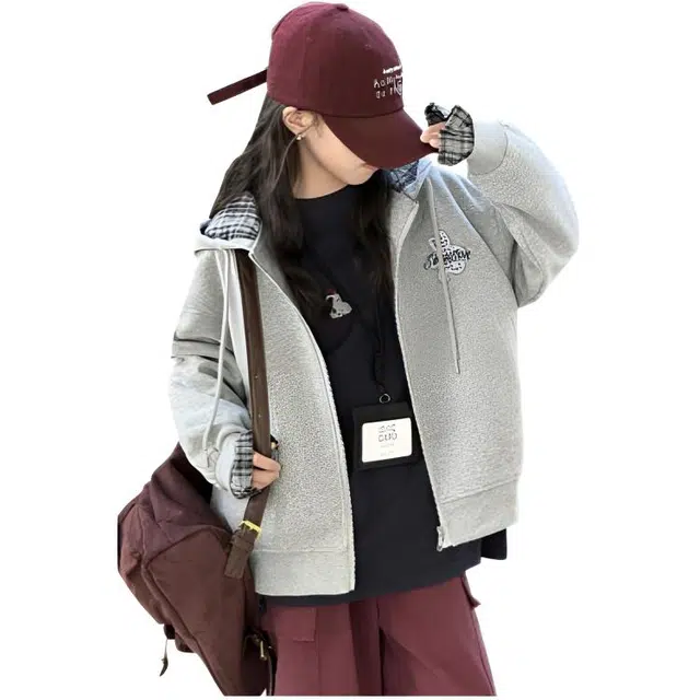 木木兔儿童上装卫衣 中大童秋冬童装连帽外套早秋春秋女孩衣服秋季上衣长袖小学生后背小熊公仔挂件开衫