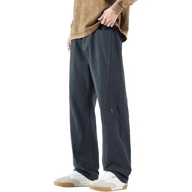 杜克恩 重磅纯棉直筒工装长裤春秋季美式复古解构设计宽松百搭街头潮流阔腿休闲裤 男款