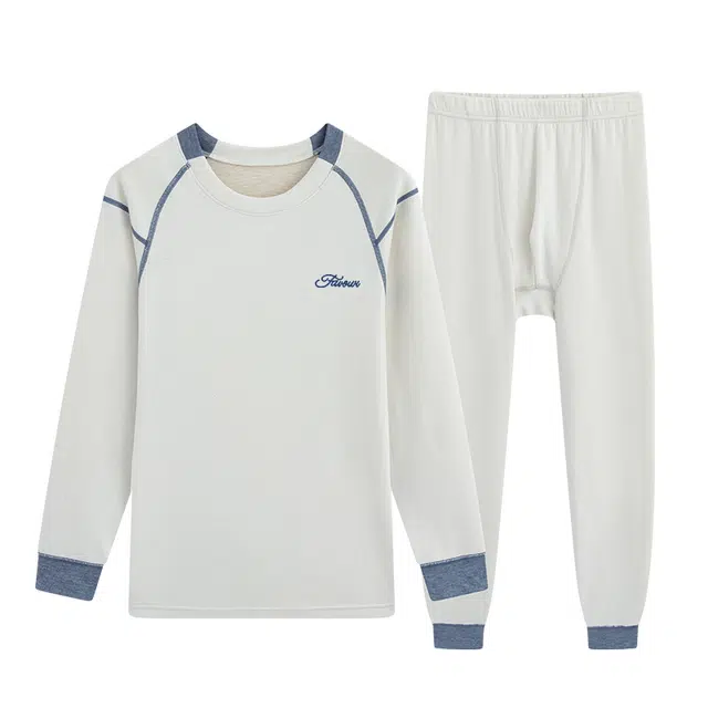 贴身领域 羊绒蚕丝初高中学生德绒发热青少年内衣男大童加厚秋衣秋裤保暖套装 男款