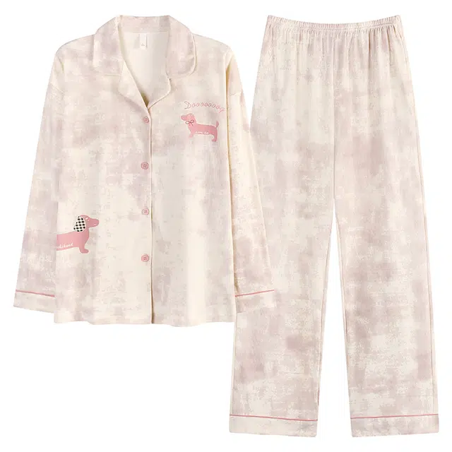 帕兰朵 纯棉女士春秋长袖长裤休闲开衫简约甜美家居服薄款可外穿睡衣套装 女款