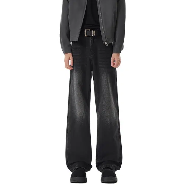 海尔斯 美式简约直筒百搭时尚宽松拉链牛仔裤 男款