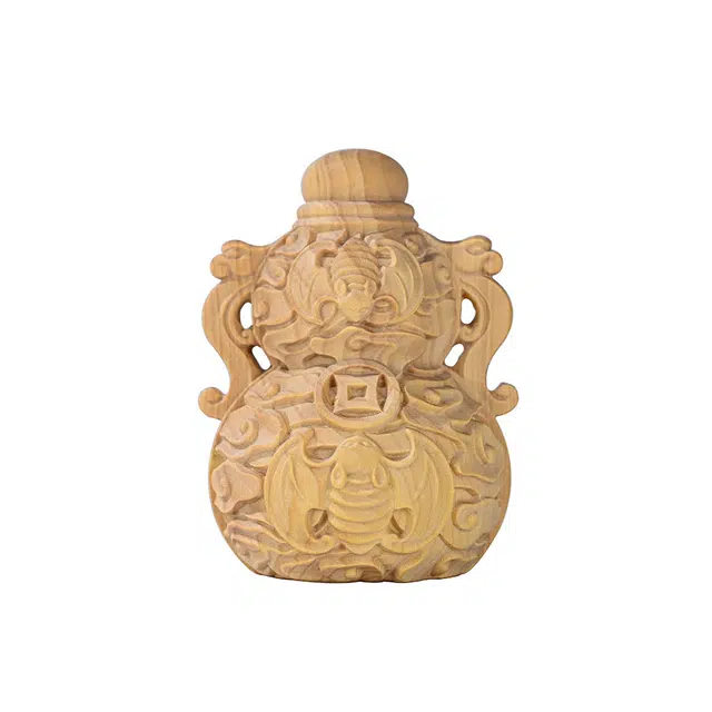 天纵 福在眼前 蝙蝠运铜钱聚财葫芦 新中式国潮创意招财手把件 办公室桌面吉祥物文玩手工艺品 随身盘玩 黄杨木 摆件 男女同款情侣款