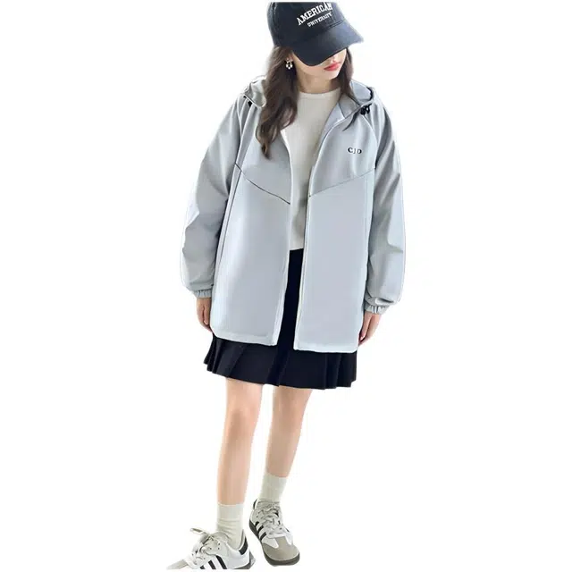 木木兔夹克 潮流时尚女童秋季外套 学生百搭休闲 户外防水防风  美式宽松连帽 中大童 时髦洋气 青少年