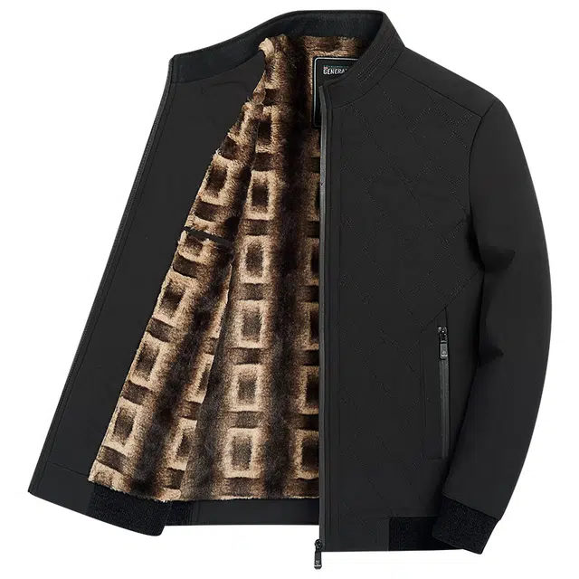 卡丹狄诺 时尚商务加绒加厚防风立领行政舒适保暖休闲百搭户外宽松通勤夹克棉服外套 男款