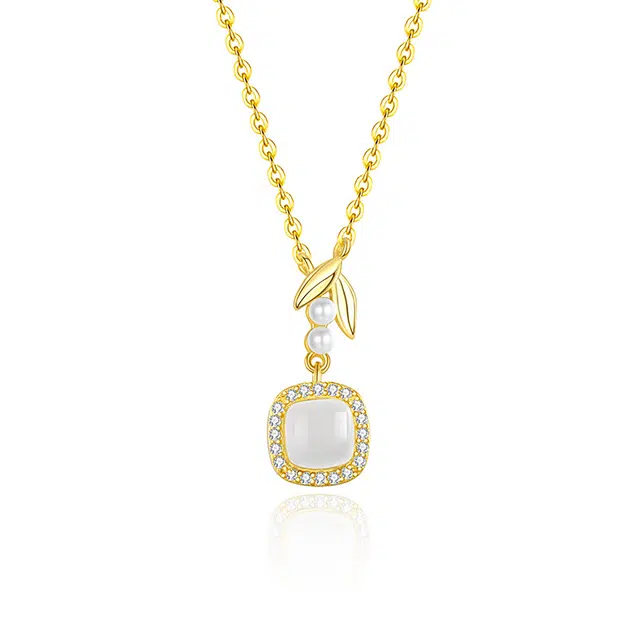 翠雅金楼 知竹常乐 新中式竹叶小方糖 国风竹韵平安节节高升事业有成 精致轻奢时尚高级感日常通勤百搭#好运 玉髓 项链 女款