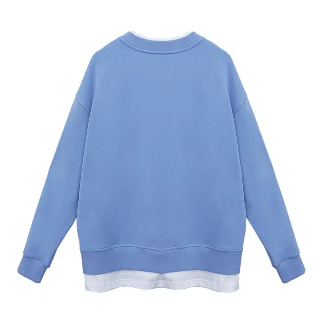 米子旗 假两件圆领套头宽松慵懒小个子韩系休闲卫衣 女款