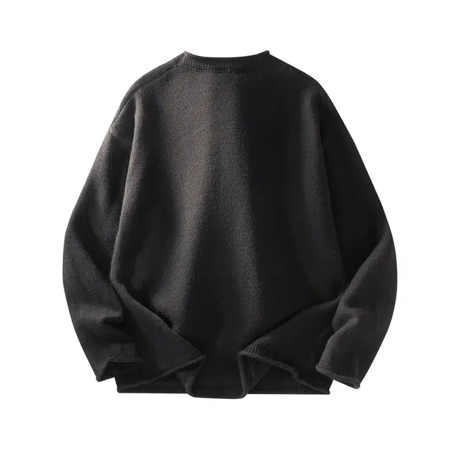 暴走的萝莉 美式复古潮流简约基础款纯色舒适软糯品牌车标设计休闲宽松日常通勤长袖圆领毛衣 男女同款