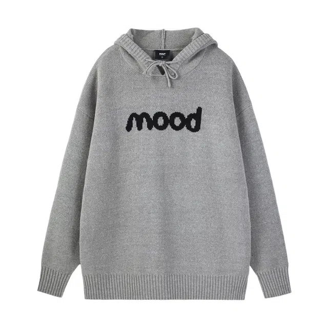 轻迎 国潮字母连帽毛衣潮流街头宽松休闲百搭灰色针织衫上衣卫衣 男款