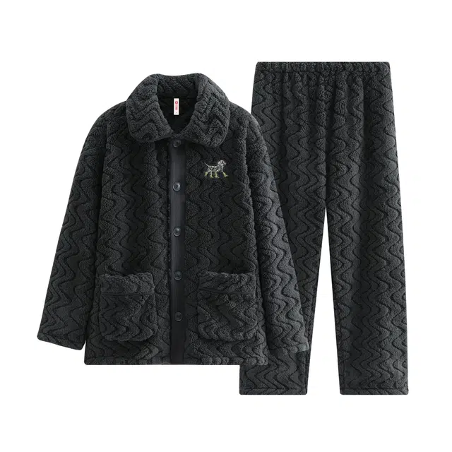 芬腾 情侣珊瑚绒加绒加厚保暖长袖长裤男士家居服 睡衣套装 男款